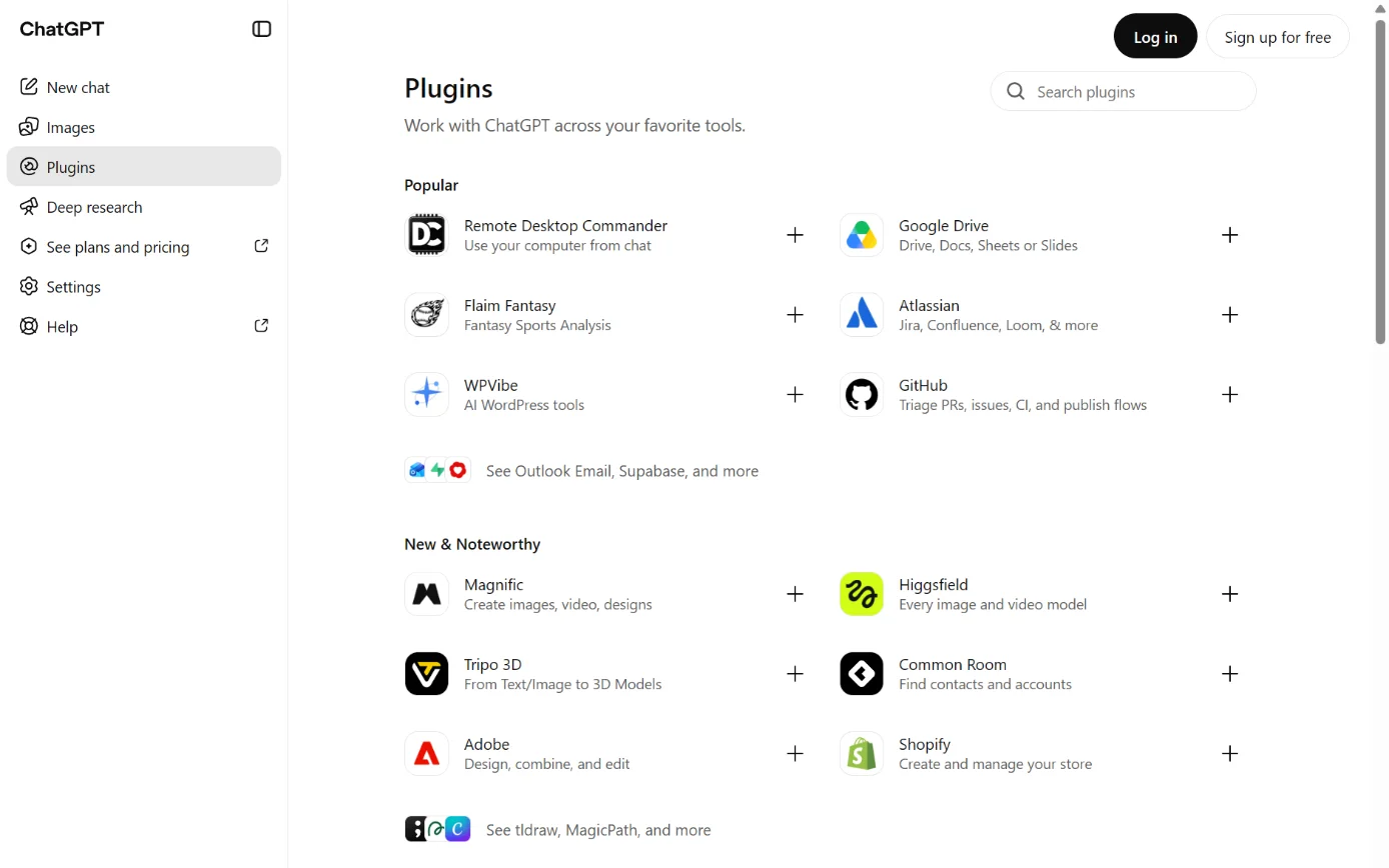 ChatGPT’s Plugins page, with Plugins in the sidebar ringed.