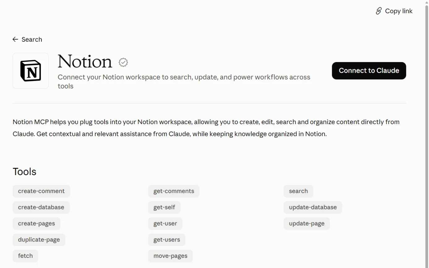 The Notion listing in Claude’s connector directory, with the Connect to Claude button ringed.
